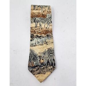 Endangered Species Necktie Mens Zebra Print Multicolor Wildlife Silk Classic